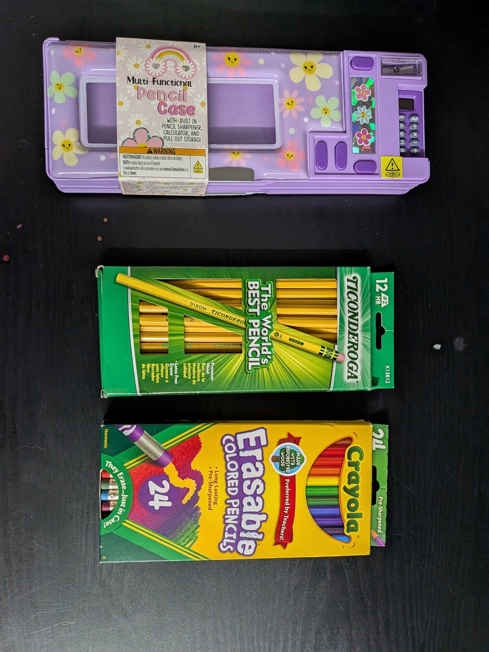 Cute Purple Kids Multi-Function Pencil Case with Flower Accents